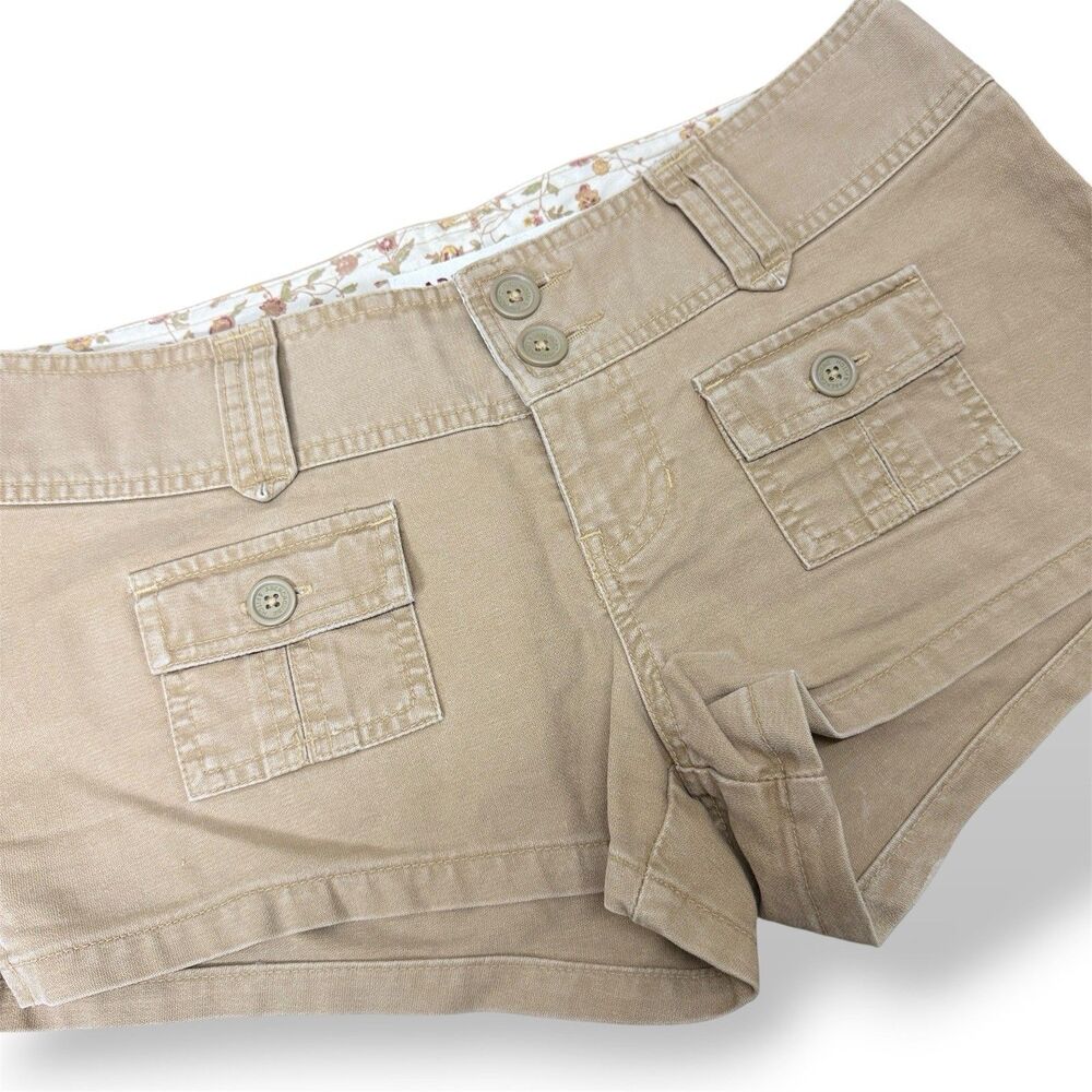 VTG Y2K Abercrombie & Fitch Low Rise Mini Shorts Cargo Khaki Size 4 Prep Utility